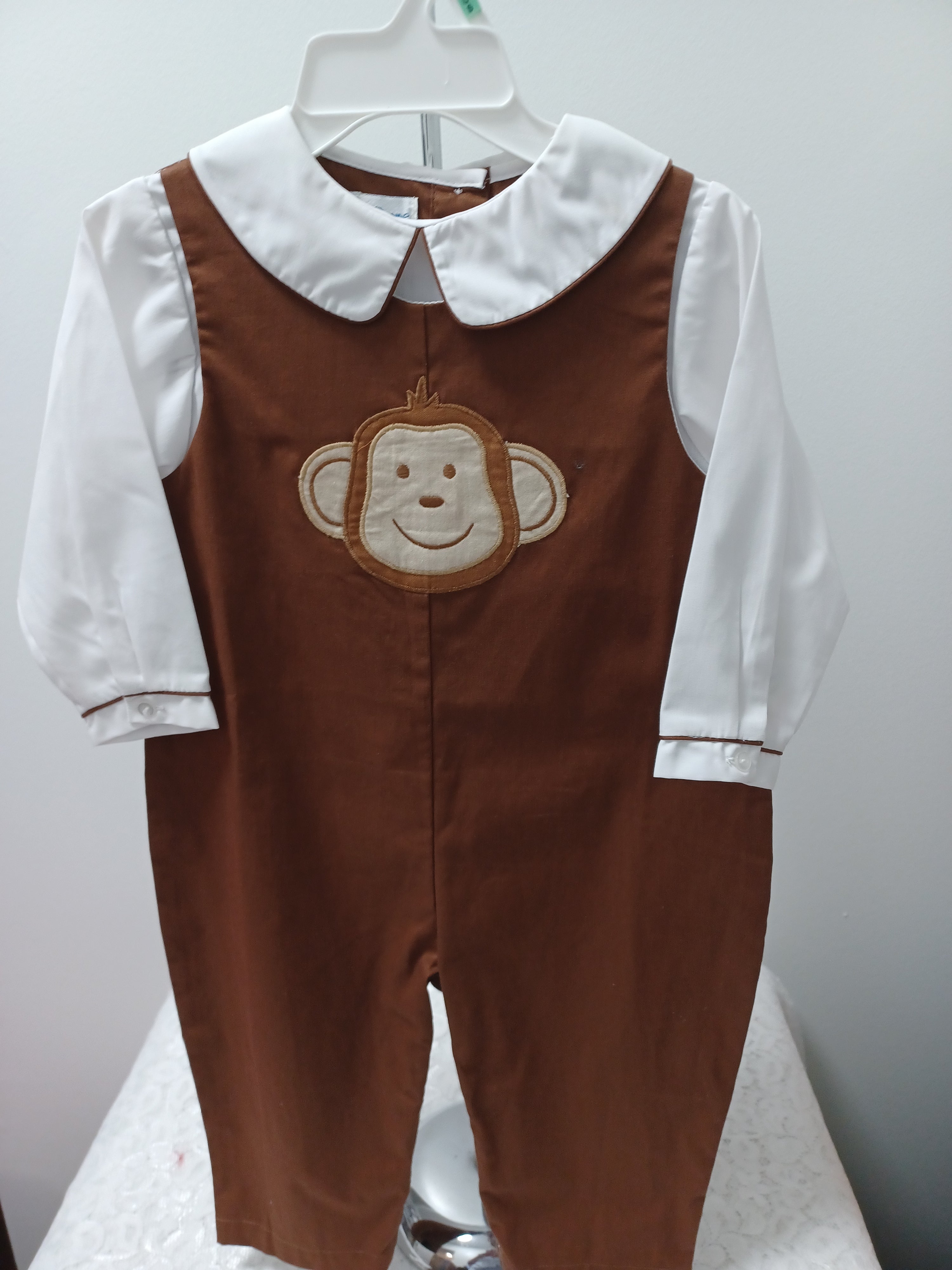 Boys Brown Longall With Monkey Applique